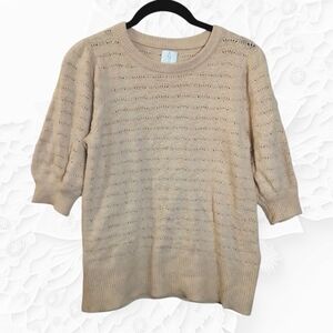 Joie Tan Puff Short Sleeve Sweater Top
